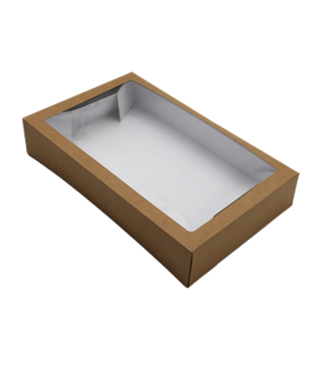 6 Corner Glued Kraft Box with Acetate Window  (to fit a traybake) 322x200x60mm