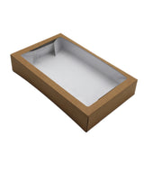 6 Corner Glued Kraft Box with Acetate Window  (to fit a traybake) 322x200x60mm